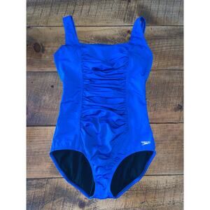Womens Speedo Atlantic Blue Endurance Shirred Tank‎ One Piece Swimming Suit 12